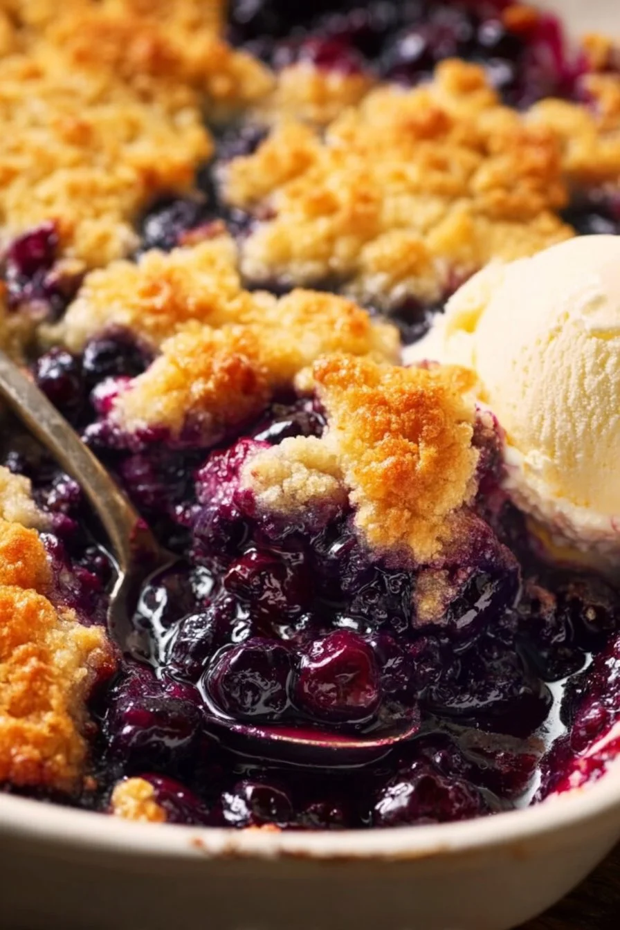 Delicious homemade blueberry cobbler baked with fresh blueberries and crumbly topping.