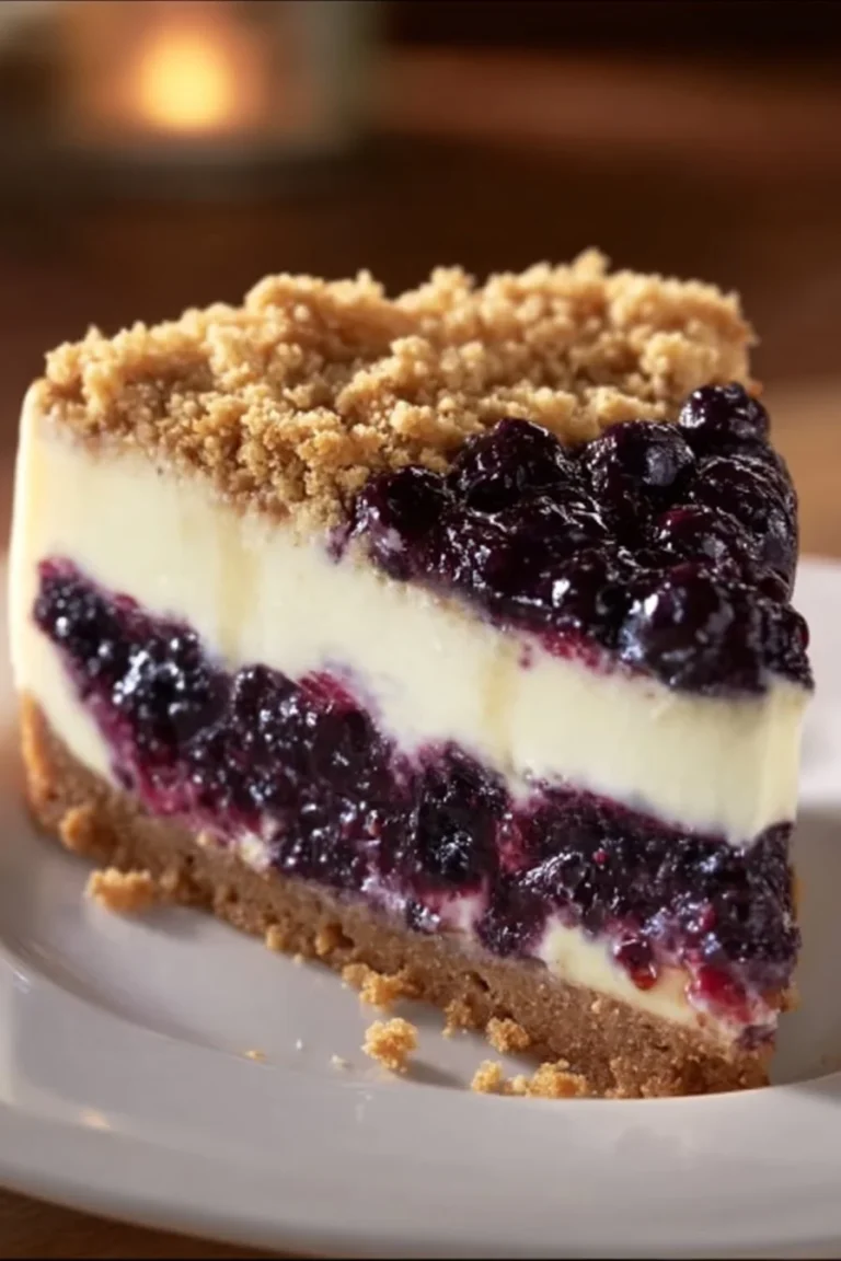 Delicious blueberry crumble cheesecake with creamy filling and crumb topping