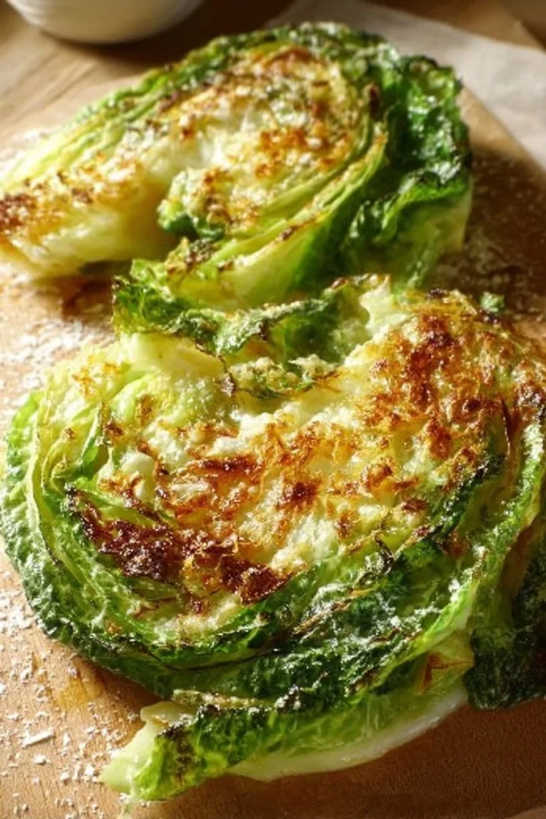 Baked cabbage parmesan topped with golden cheese and herbs