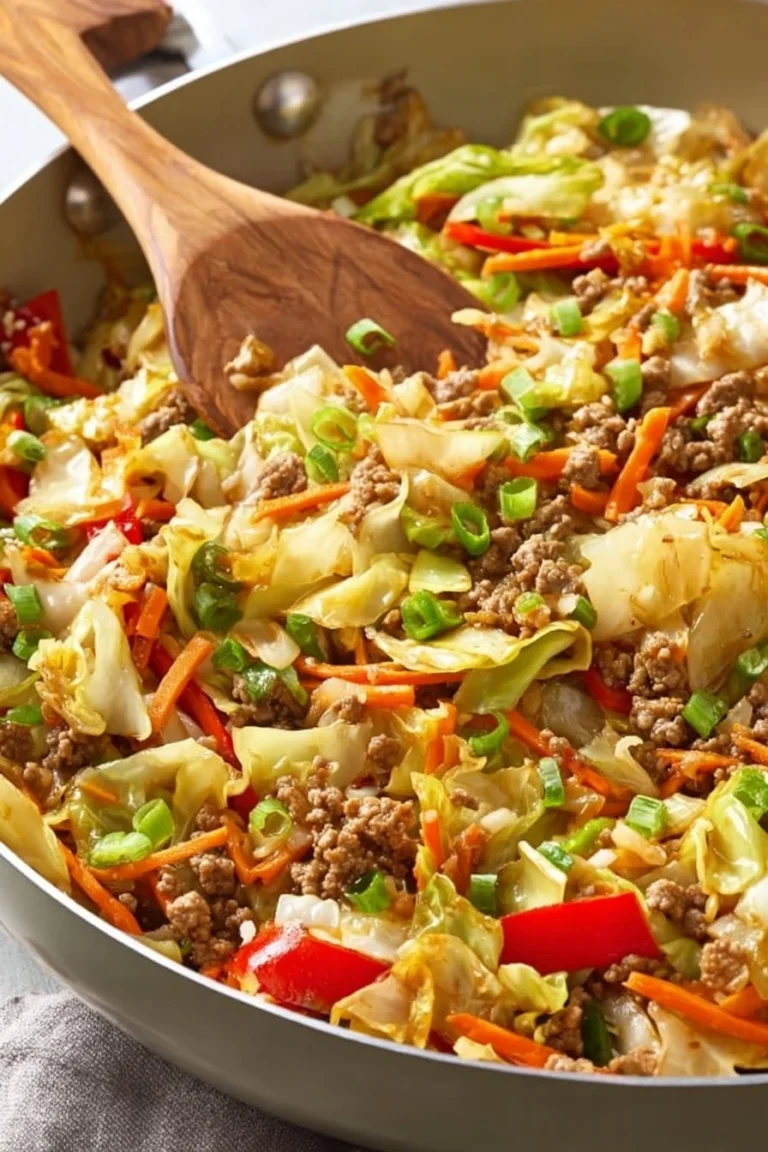 Colorful cabbage stir fry dish with vegetables and seasonings