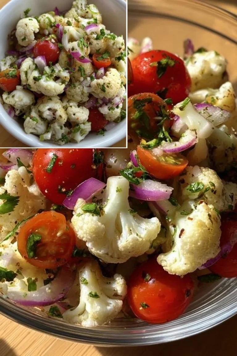 Delicious and vibrant cauliflower salad with fresh vegetables and dressing