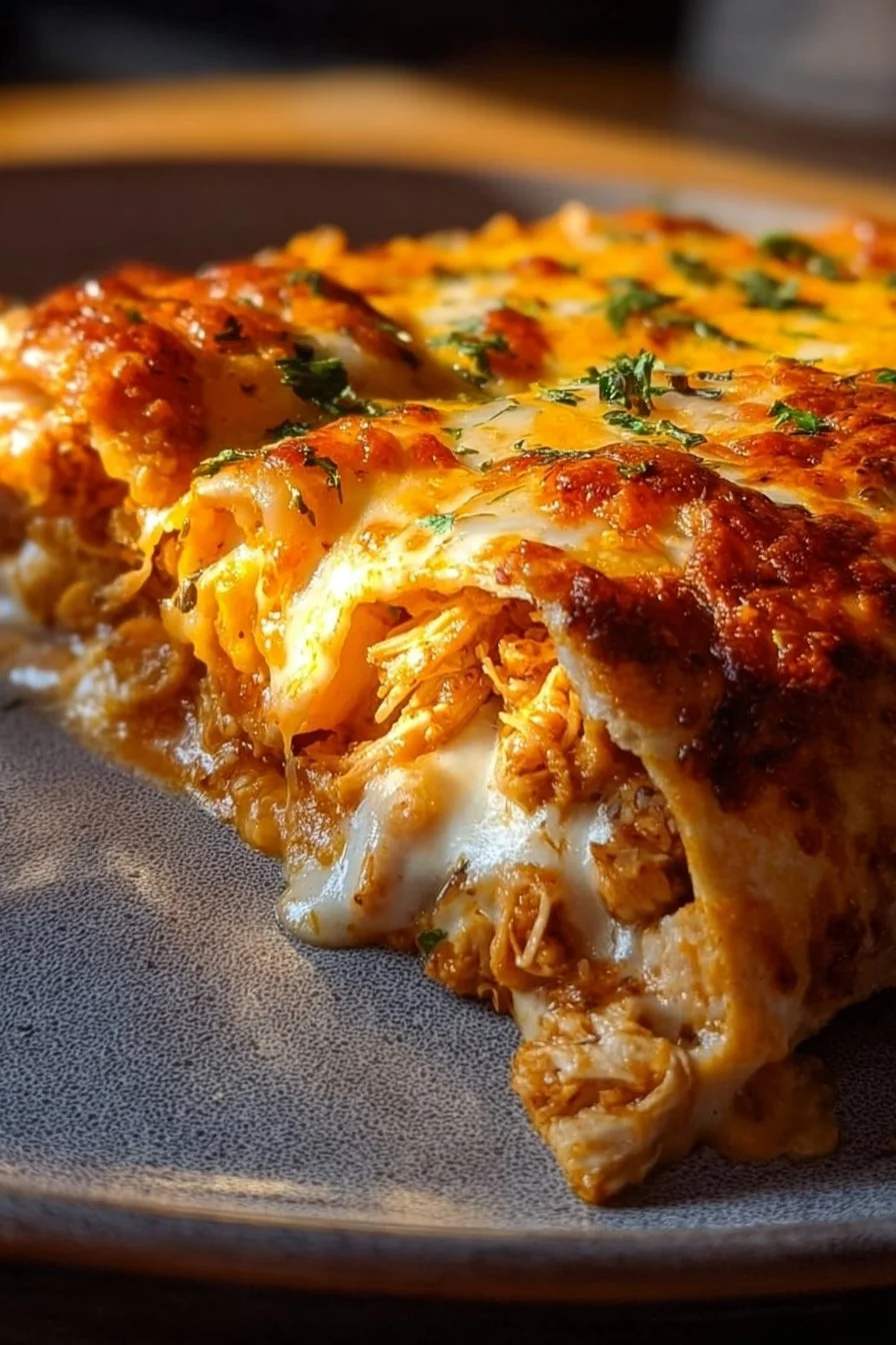 Cheese Chicken Enchiladas with melted cheese and colorful toppings
