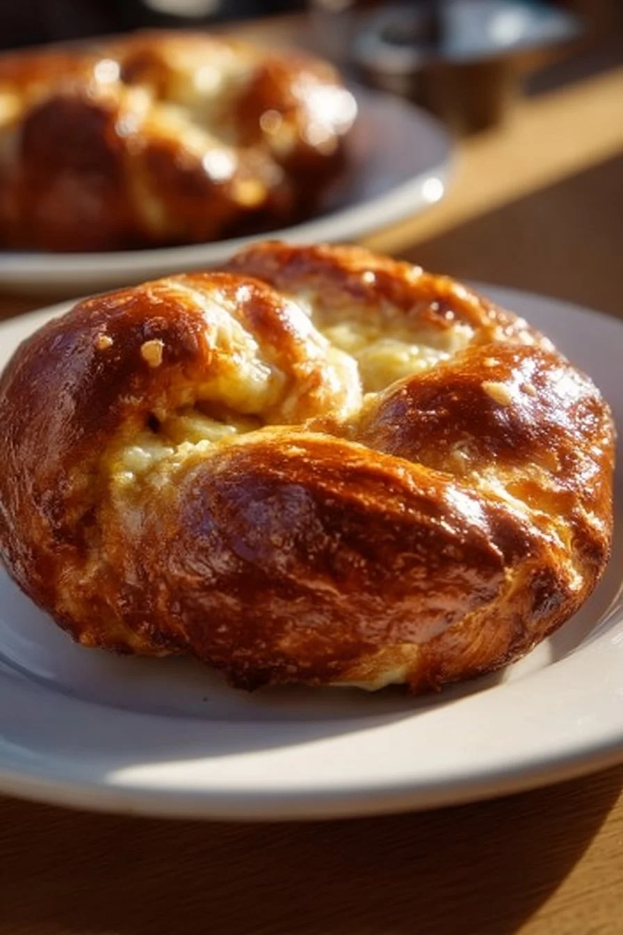 Cheese stuffed pretzels with melted cheese inside, fresh from the oven.