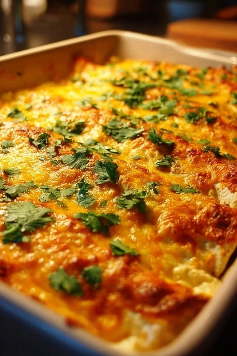 Delicious cheesy chicken enchiladas topped with sauce and cheese