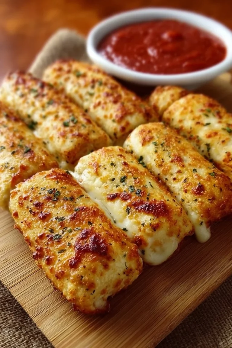 Cheesy pizza breadsticks served with marinara sauce