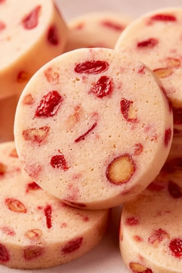 Cherry Almond Shortbread Cookies on a baking sheet, ready to be enjoyed