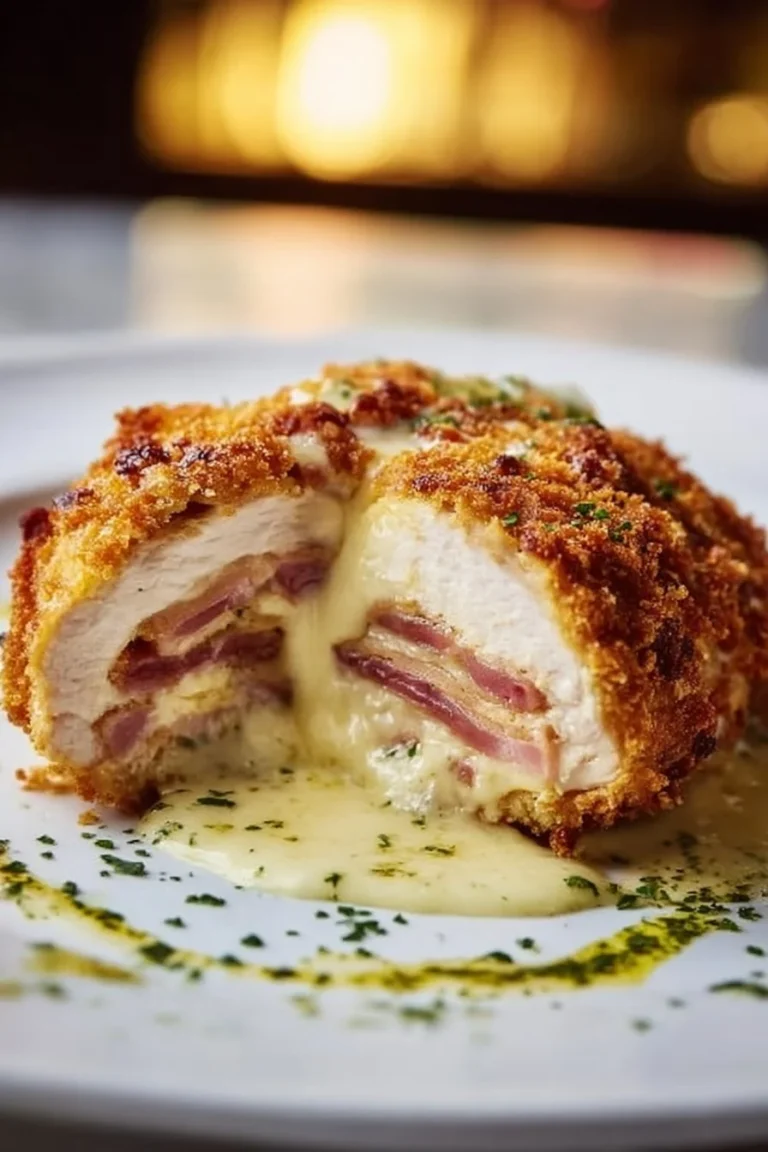 Award-winning Chicken Blue Ribbon dish plated beautifully