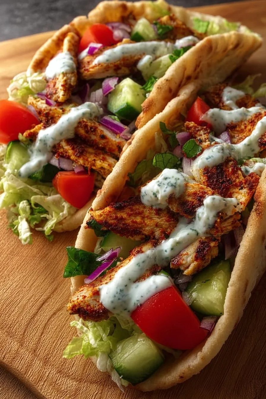 Delicious Chicken Pita Wraps filled with fresh ingredients