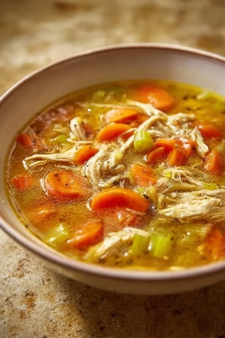 Bowl of comforting ginger chicken soup garnished with fresh herbs