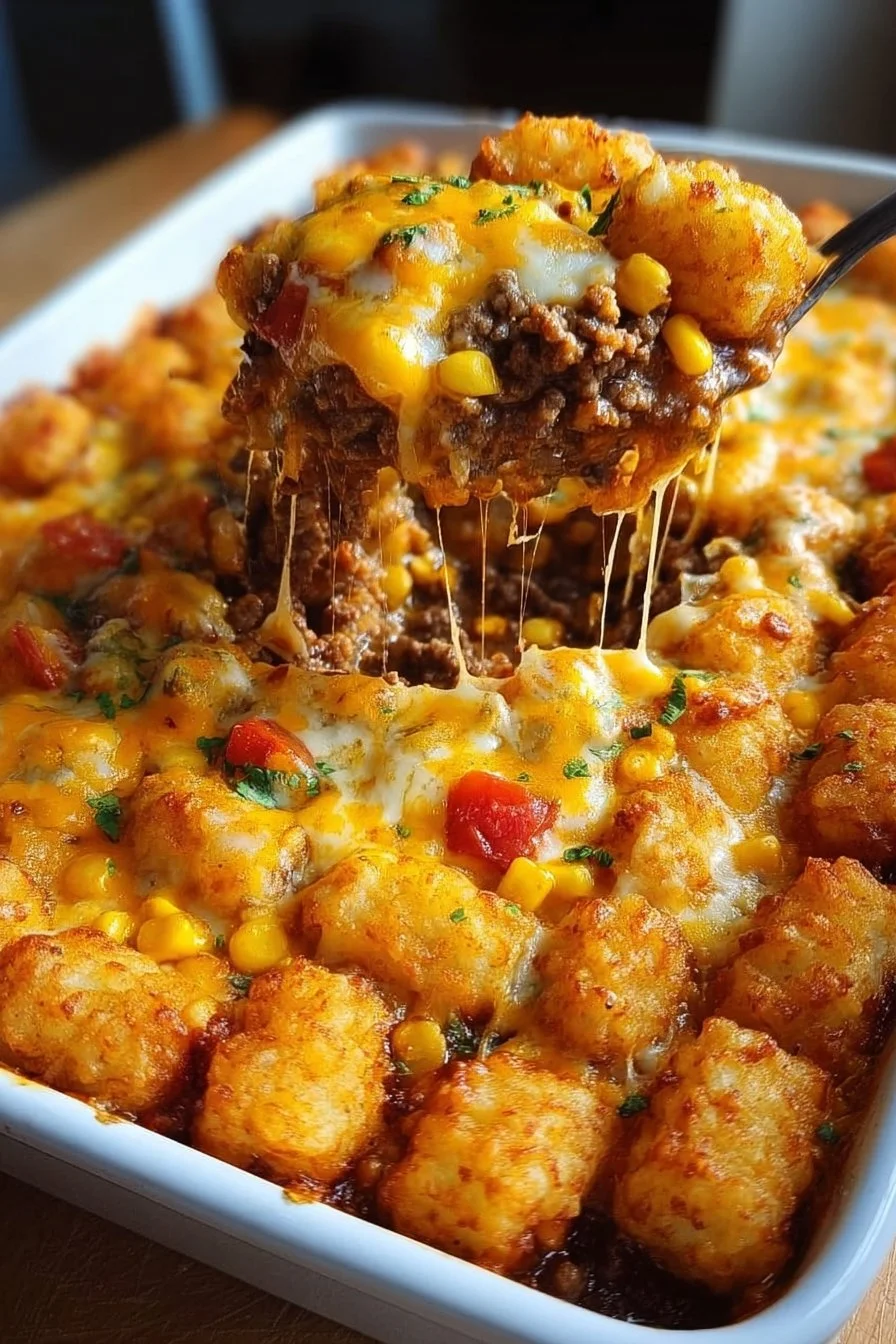 Delicious Cowboy Casserole featuring ground beef, beans, and cheese in a comforting bake.