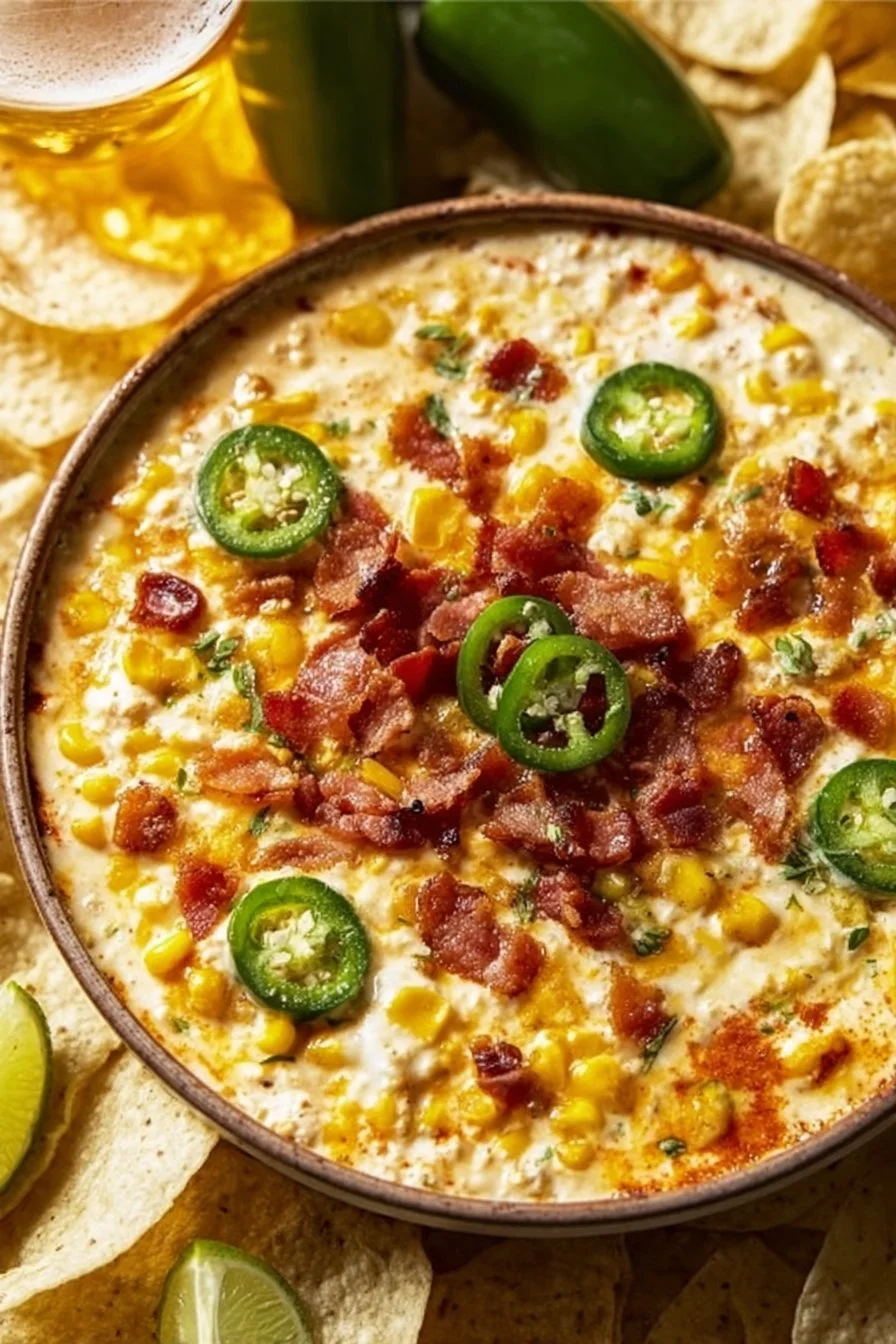 Delicious Crack Corn Dip served in a bowl with tortilla chips.