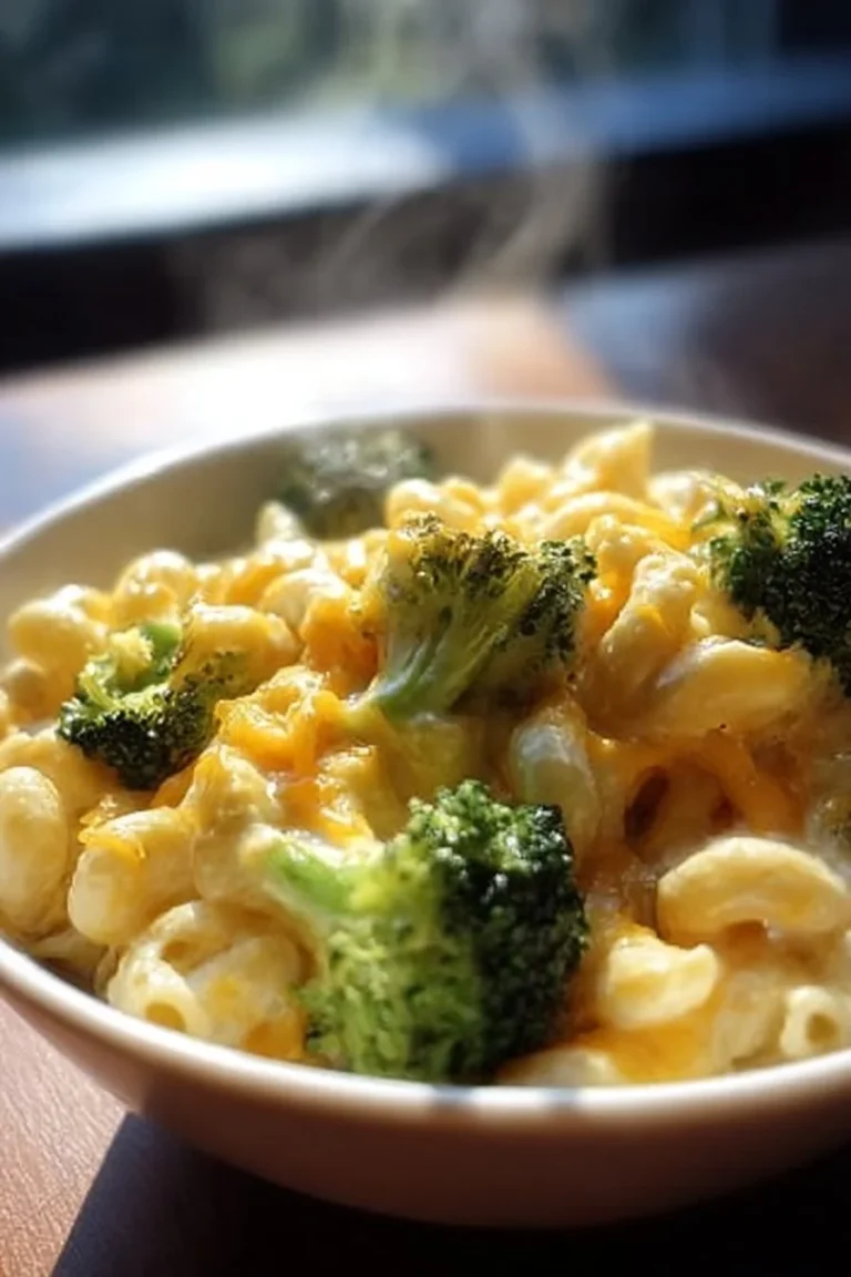 Creamy broccoli mac and cheese baked with cheese sauce and tender broccoli