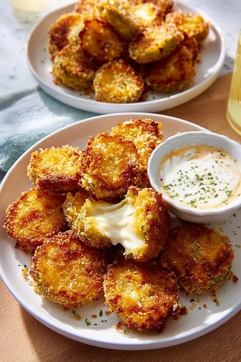 Crispy pickle cheese bites served on a plate, a tasty snack for any occasion.