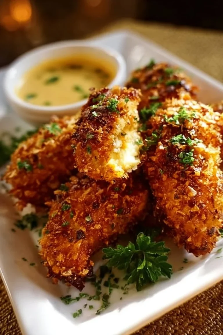 Crispy Pretzel Chicken with a golden brown pretzel crust served on a plate.