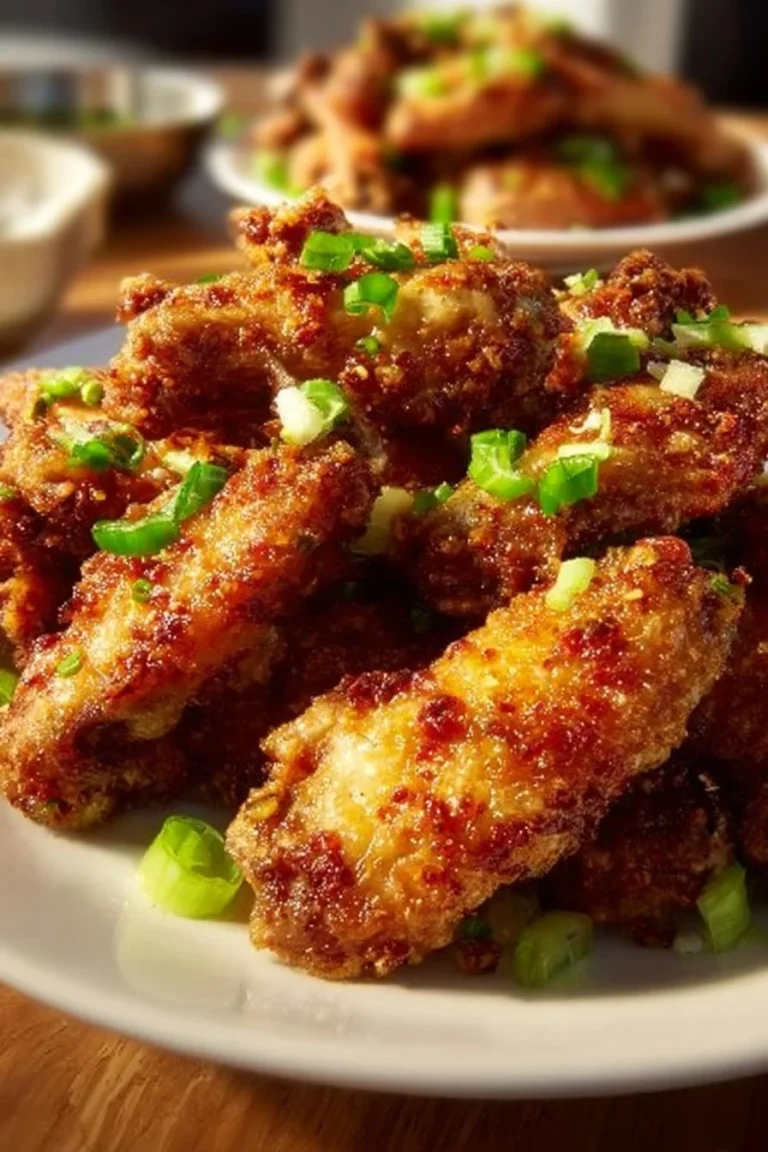 Crispy salt pepper chicken wings garnished with fresh herbs