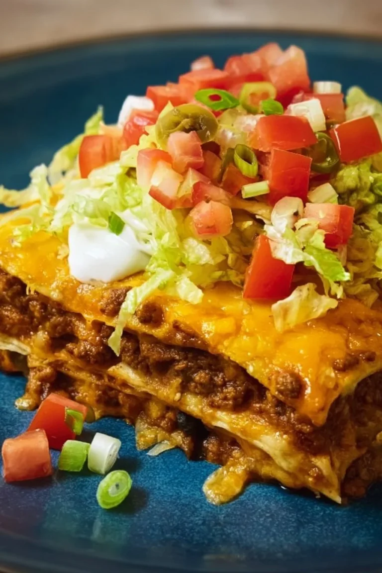 Delicious Crunchwrap Casserole served hot in a baking dish