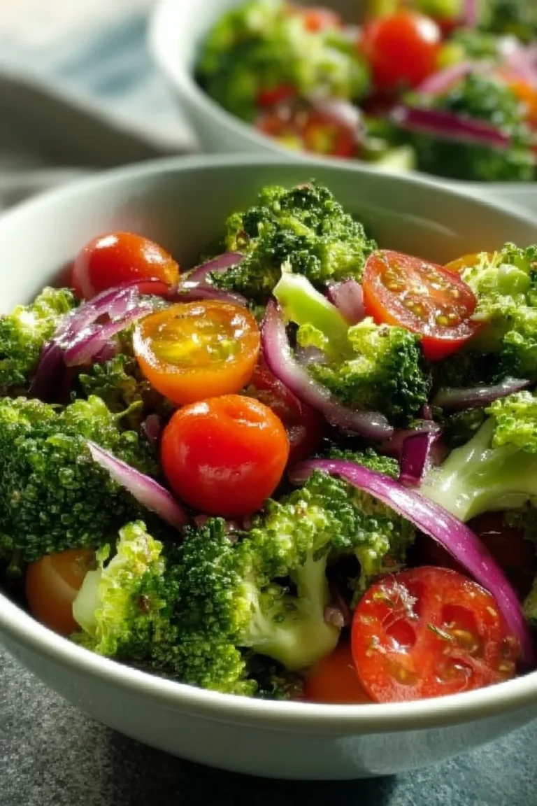 Crunchy broccoli salad with vibrant veggies and dressing