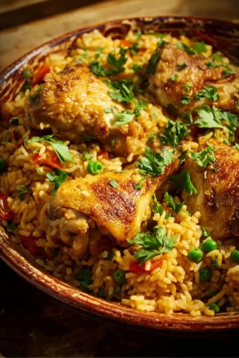 Plate of Cuban Rice with Chicken, showcasing vibrant colors and spices.