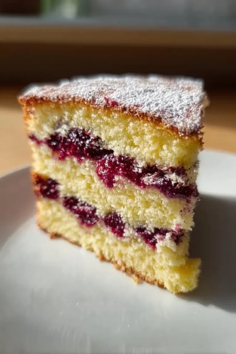 Decadent blackberry cake topped with fresh blackberries and whipped cream.