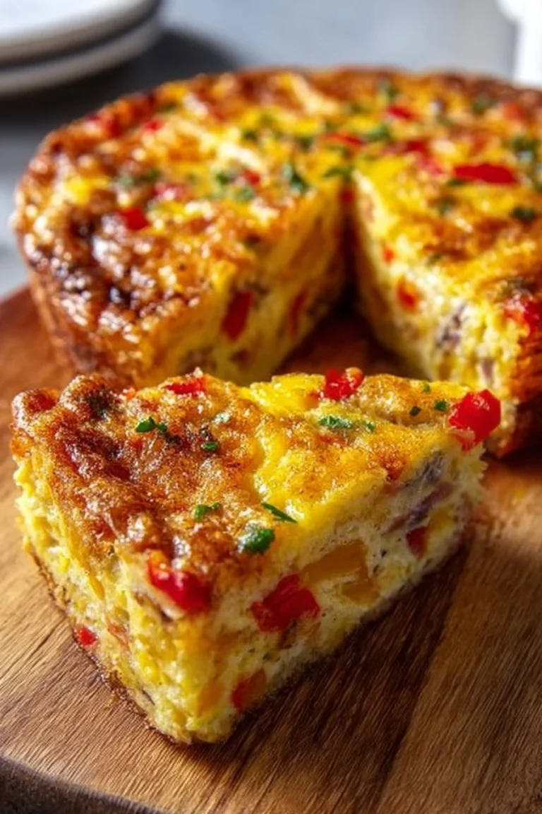 Delicious hash brown quiche topped with cheese and vegetables