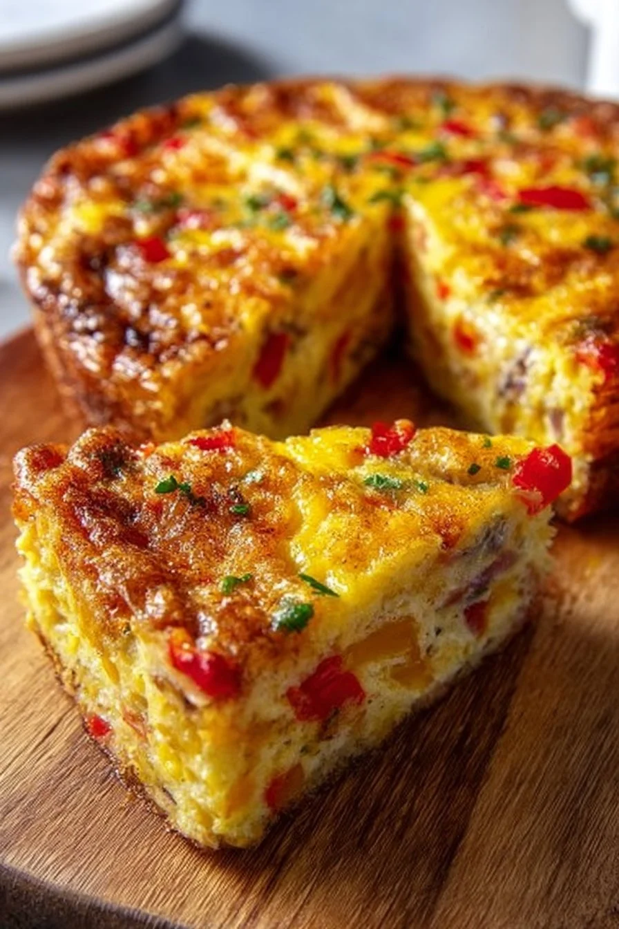 Delicious hash brown quiche topped with cheese and vegetables