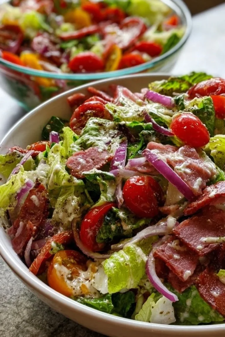 Deliciously Fresh Italian Sub Salad with colorful vegetables and meats