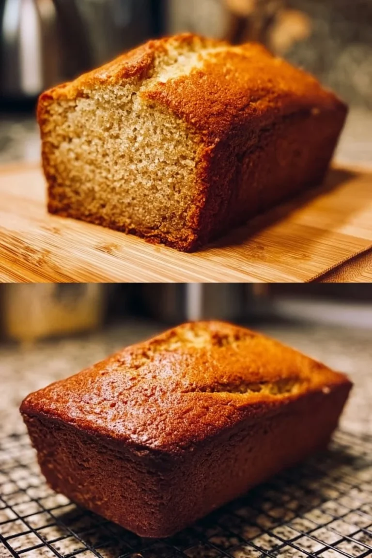 Freshly baked moist banana bread with ripe bananas