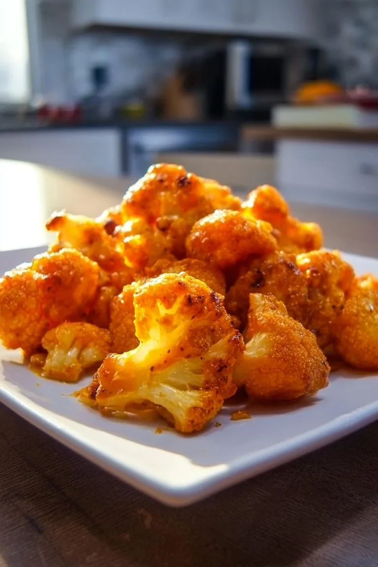 Spicy Buffalo Cauliflower Bites served on a plate with dipping sauce