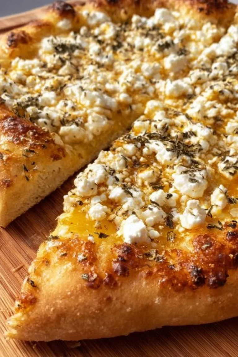 Delicious feta honey pizza topped with drizzled honey and fresh ingredients