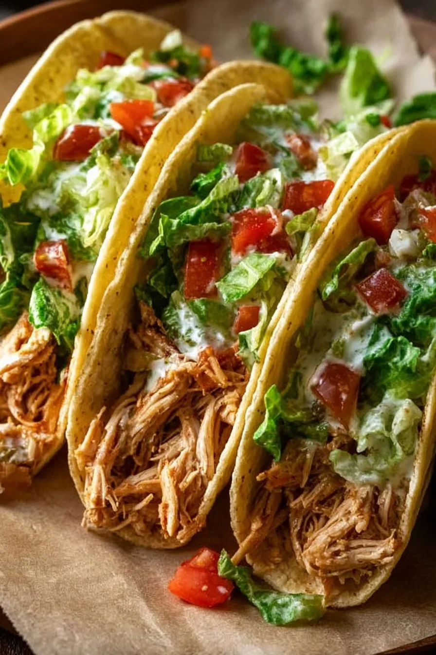 Dill pickle chicken tacos served with fresh toppings and sauces