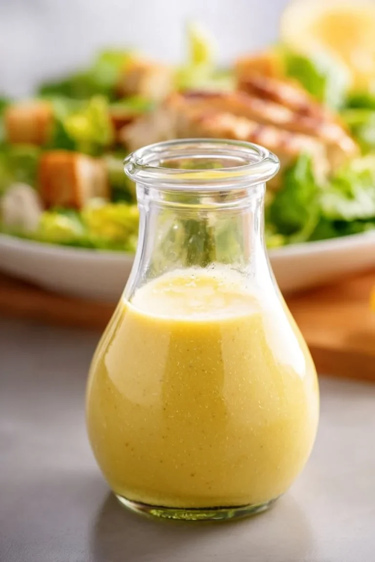 Homemade Easy Caesar Salad Dressing in a glass bowl with fresh ingredients