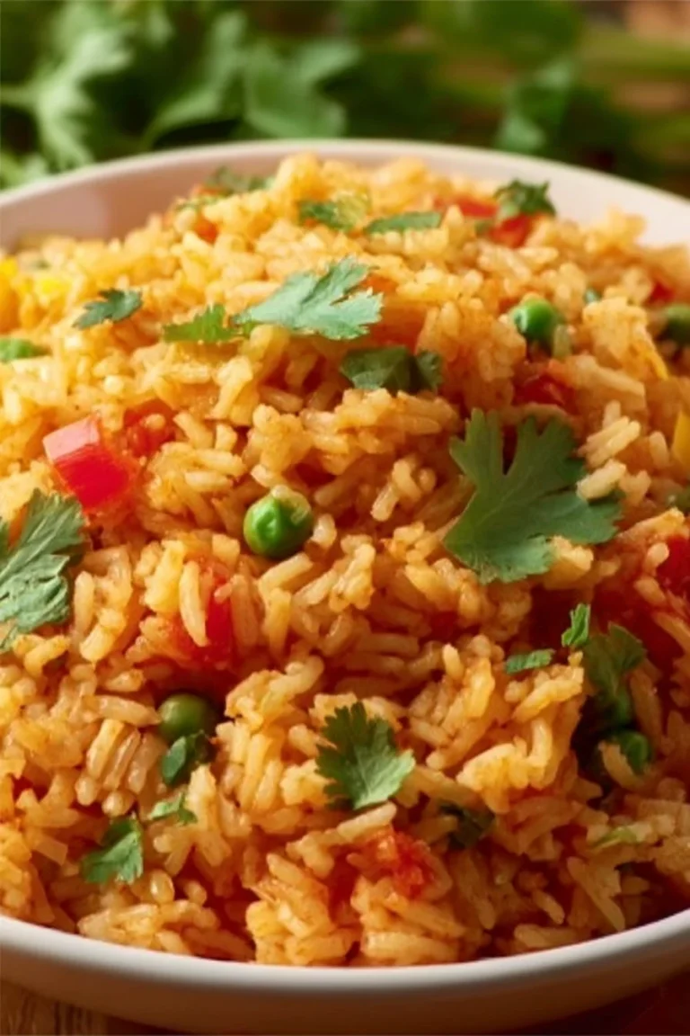 Bowl of flavorful Easy Mexican Rice garnished with fresh cilantro.