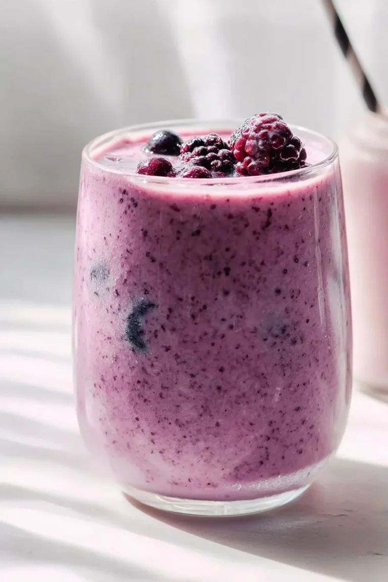 Delicious easy protein smoothie with fruits and protein powder in a glass