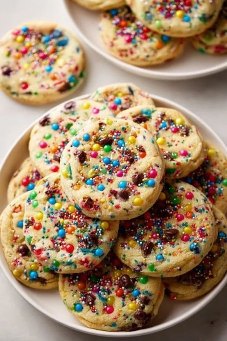 A variety of colorful festive holiday cookies on a decorative platter.