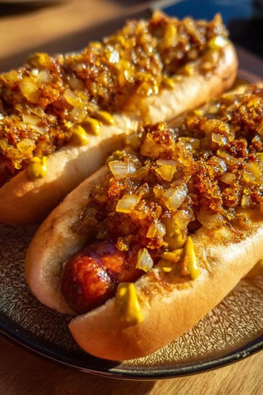 Delicious Firecracker Hot Dogs grilled to perfection for summer BBQs.