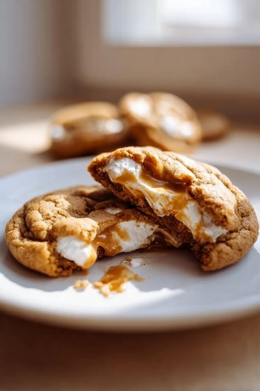 Freshly baked Fluffernutter Cookies with peanut butter and marshmallow fluff