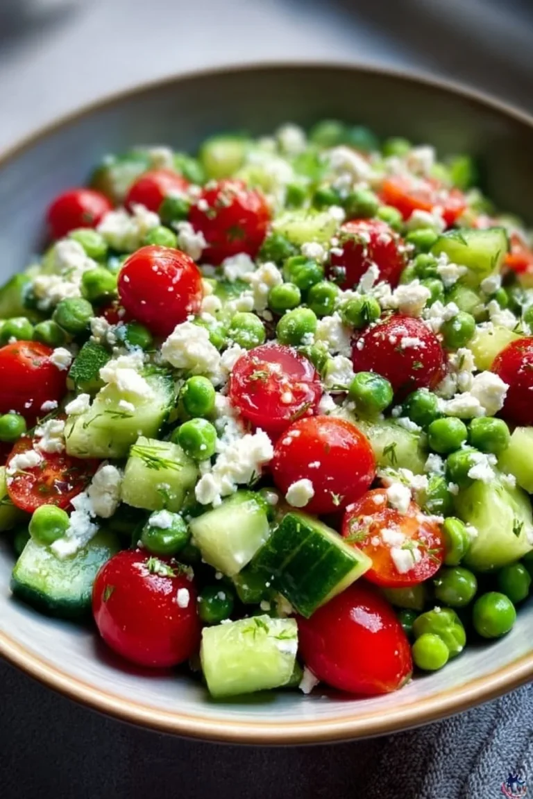 Fresh and crunchy pea salad with vibrant vegetables