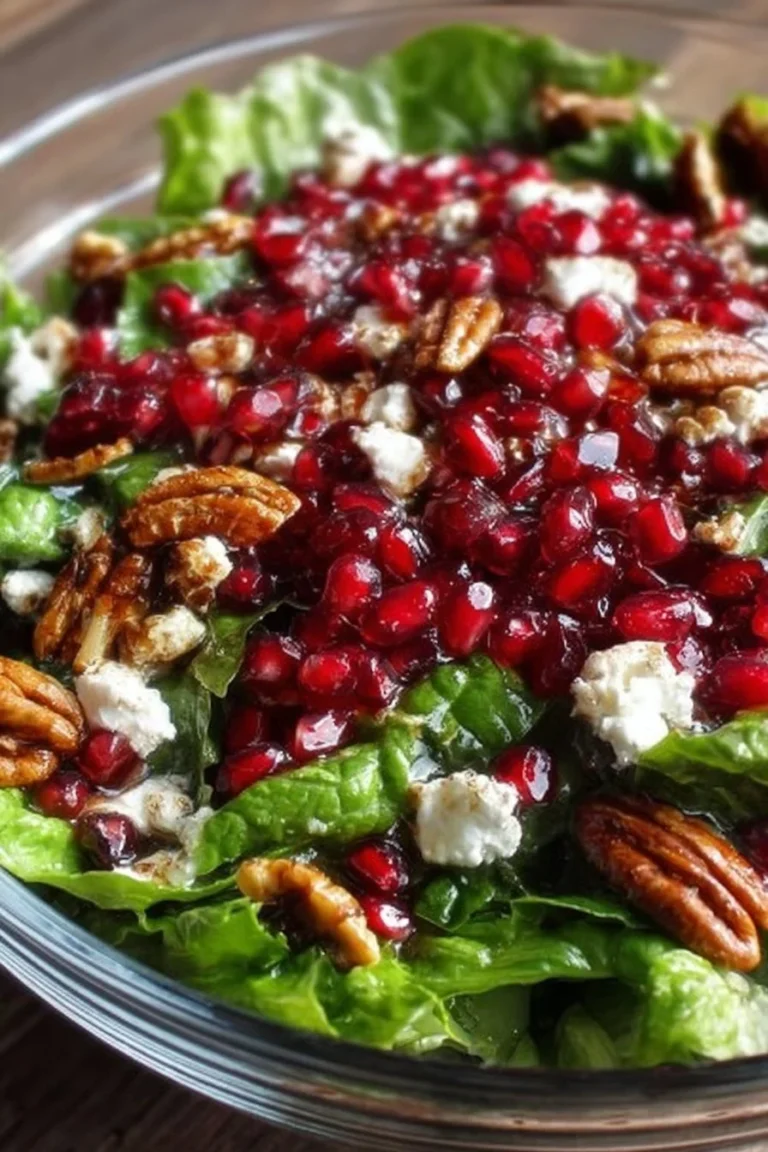 Fresh and colorful pomegranate salad with greens and nuts