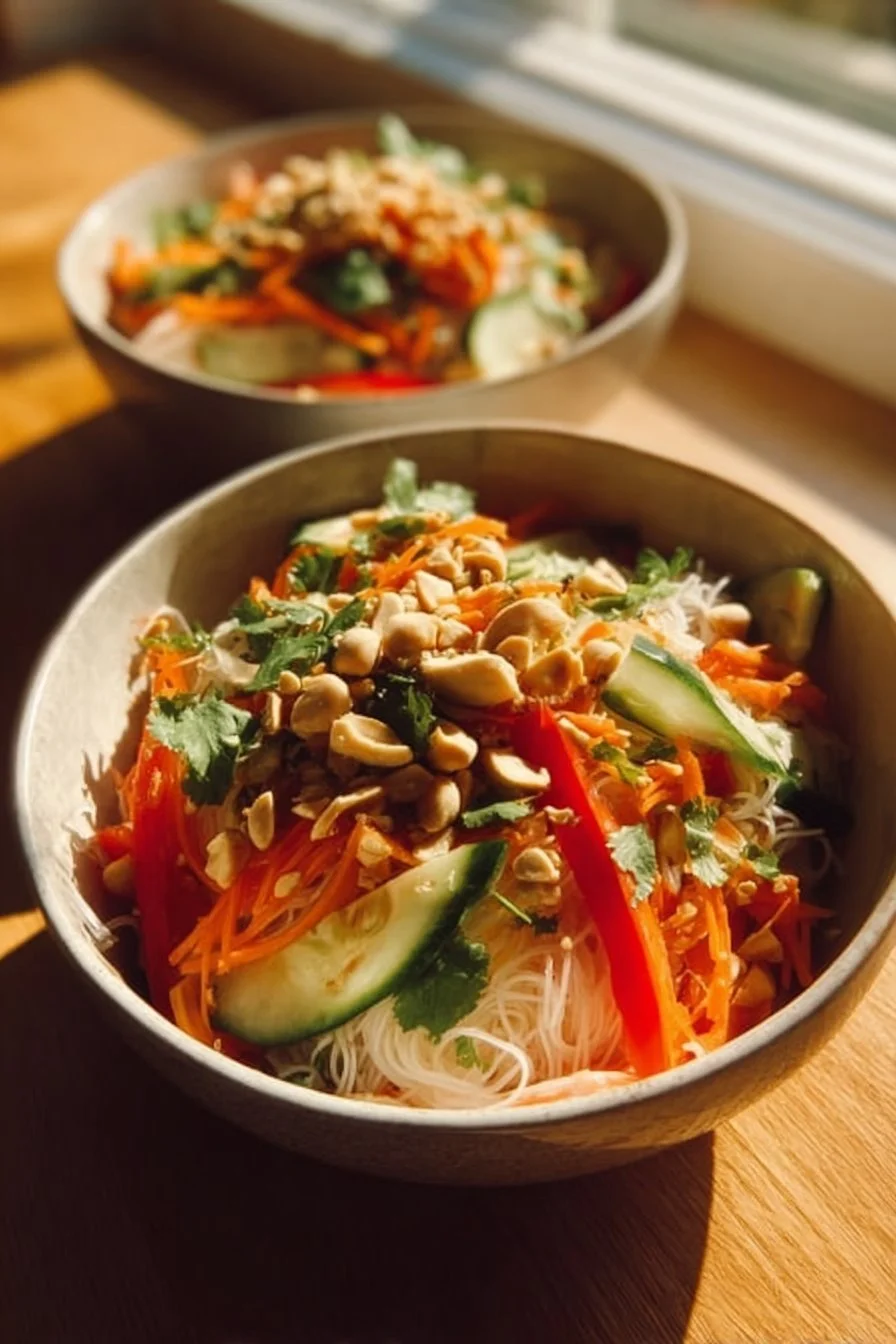 Colorful Fresh & Zesty Thai Noodle Salad with fresh vegetables and herbs