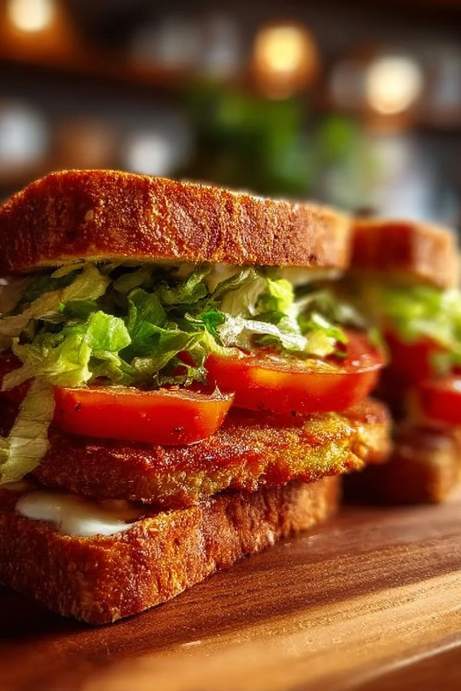 Delicious fried green tomato sandwich with crispy tomatoes and fresh ingredients