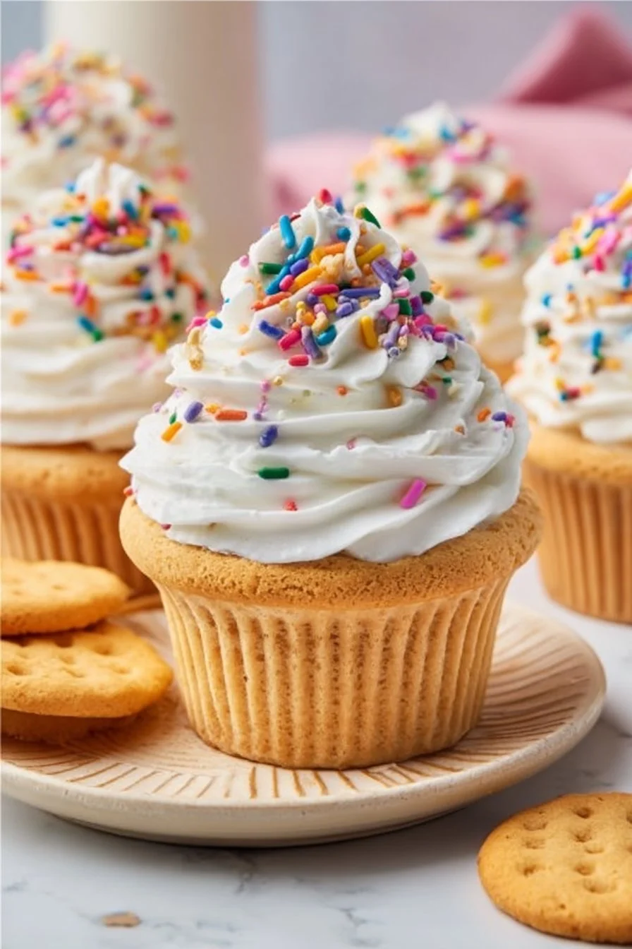Delicious Funfetti Icebox Cupcakes topped with colorful sprinkles
