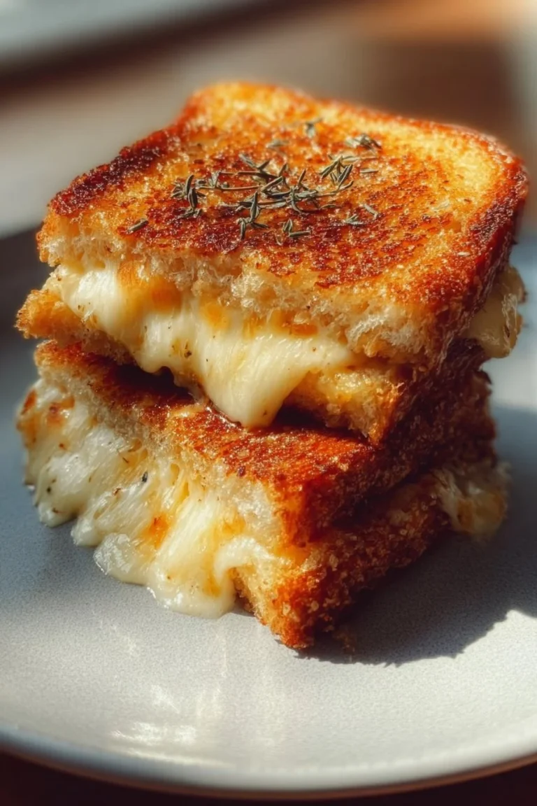 A delicious garlic bread grilled cheese sandwich melted with gooey cheese
