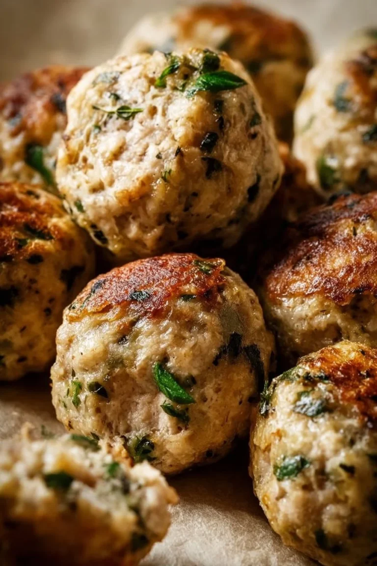 Delicious plate of Greek Chicken Meatballs with herbs and spices garnish