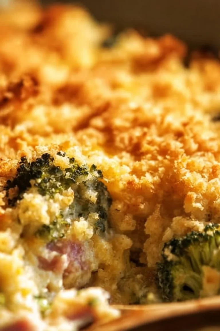 Delicious homemade ham casserole with cheese and pasta