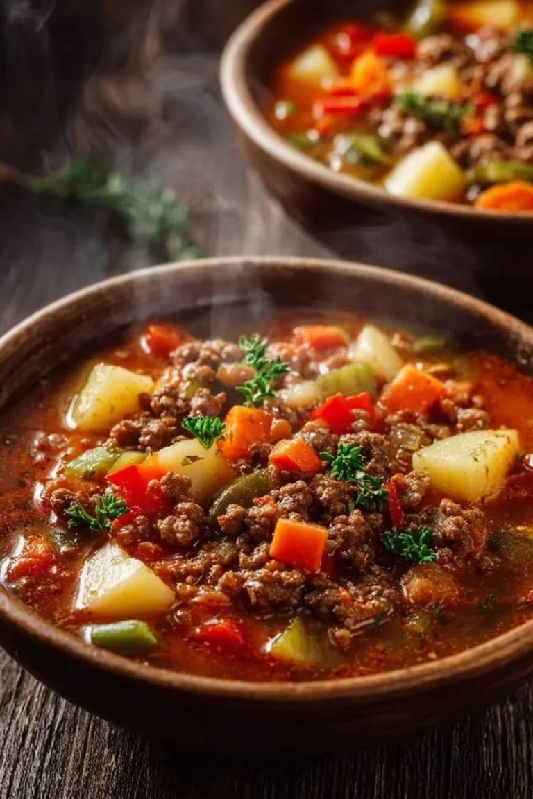 Delicious hamburger stew in a bowl ready to be served