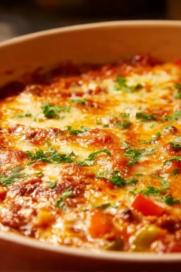 Healthy unstuffed peppers filled with fresh vegetables and lean meat on a plate.