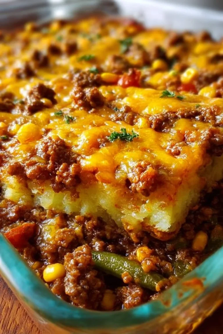 Delicious homemade Hobo Casserole with ground beef and vegetables