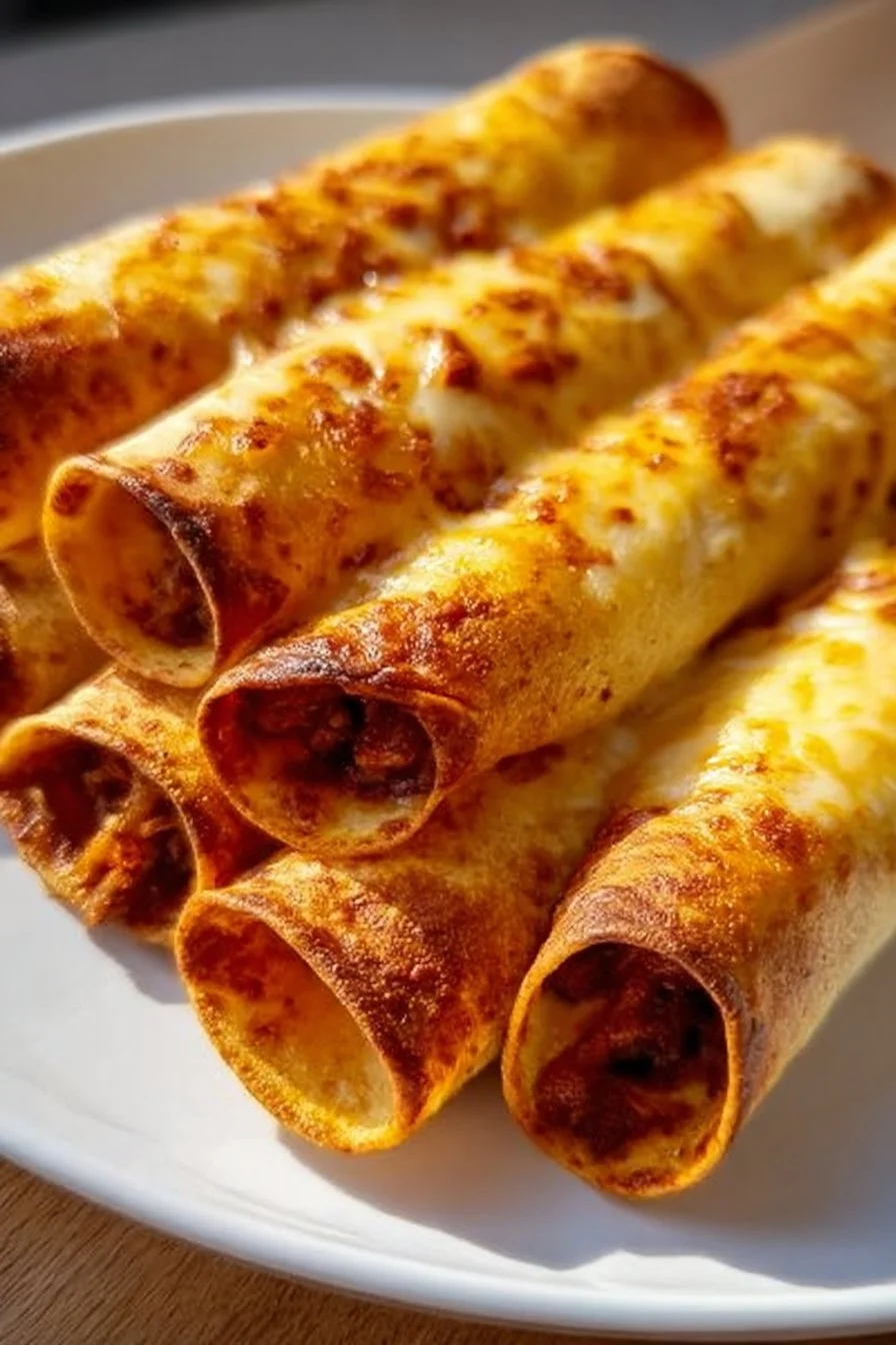 Plate of crispy homemade chicken taquitos with salsa and guacamole.