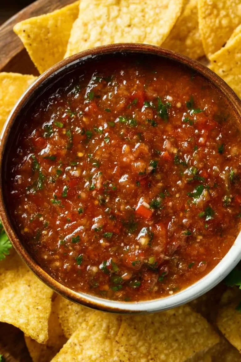 Bowl of fresh homemade salsa with tomatoes, cilantro, and lime
