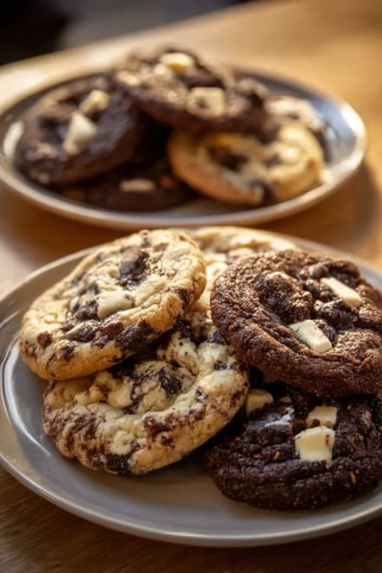 Delicious cookies and cream cookies with chunks of chocolate and creamy filling